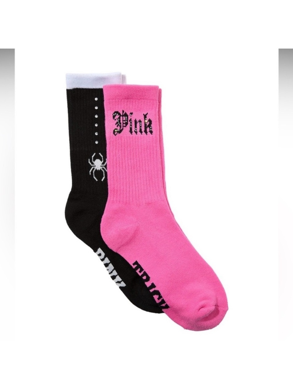 VS PINK Halloween Spider & Bling Logo 2-Pack Crew Socks NEW